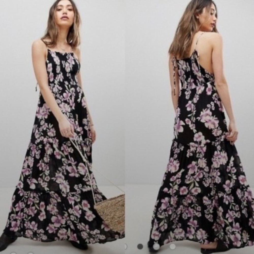 Free People Garden Party Floral Maxi Dress XS, Boho, Orchids, Whimsigoth NWT